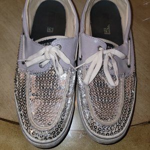 Silver Sequin Sperry Top Siders - Size 10 and So comfy!